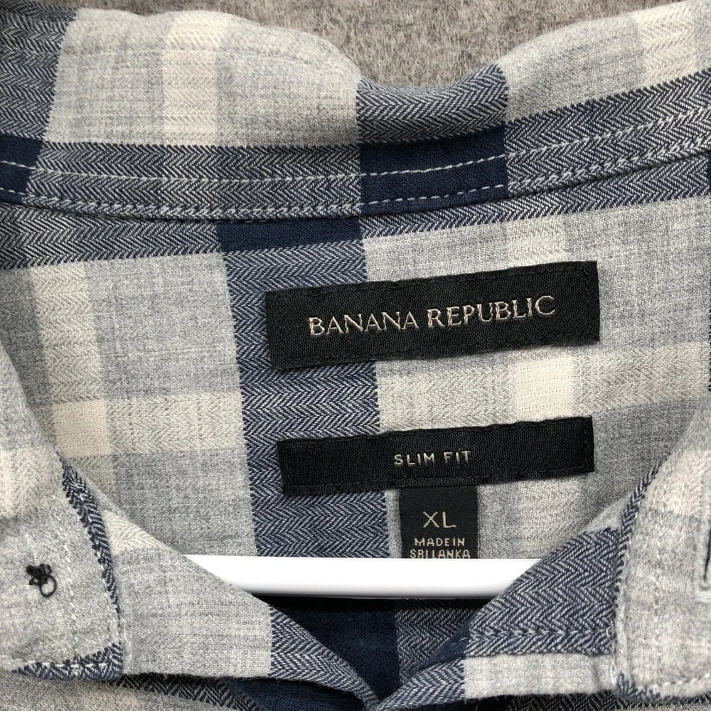 Banana Republic Slim Fit Crinkle Cotton Flannel Shirt Mens XL Blue Plaid